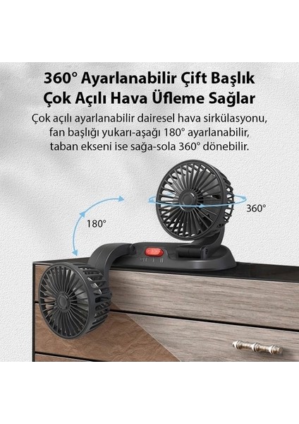 Ally F410 USB Çift Başlıklı Araç Fanı Oto Vantilatör Fan 10W 2 Kademe Hız Ayarı indirimleri