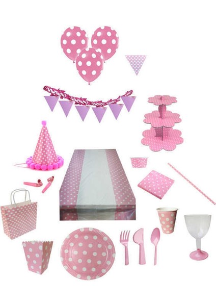Puantiyeli Pembe Set, Şık ve Renkli, 1 Adet. fiyatları