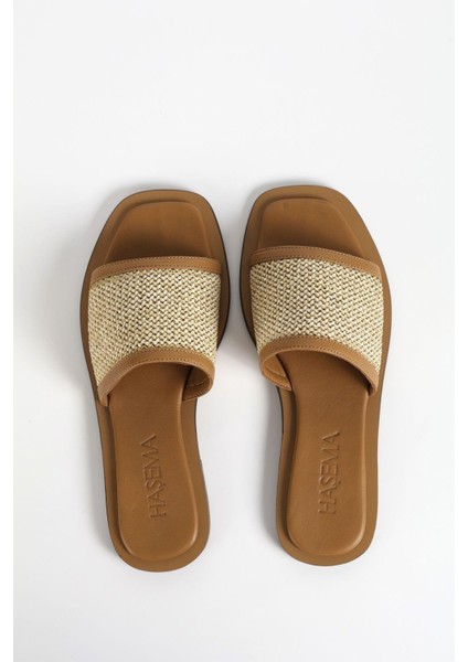 Kadın Hasır Detaylı Kahverengi Terlik 110-15 modelleri