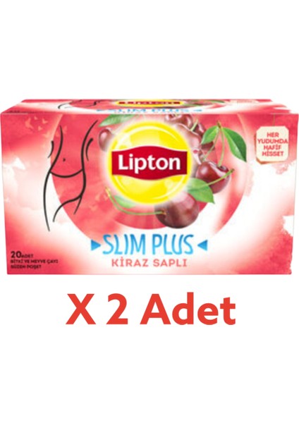 Slim Plus Kiraz Saplı Bitki Poşet Bardak Çayı 20LI x 2 Adet