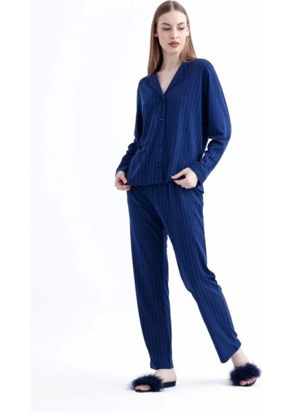 Freshness 775 Kadın Çizgili Penye Pijama Takımı - Lacivert - S/m fiyatları