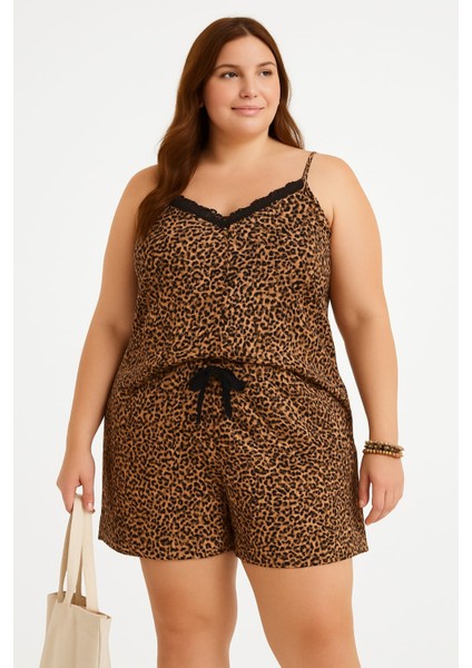 Kadın Büyük Beden Ip Askılı Bluz ve Şortlu Alt Üst Pijama - Geniş Kesim - Ölçüler Ürün Açıklamasında fiyatları