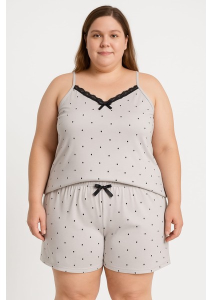 Kadın Büyük Beden Ip Askılı Bluz ve Şortlu Alt Üst Pijama - Geniş Kesim - Ölçüler Ürün Açıklamasında modelleri