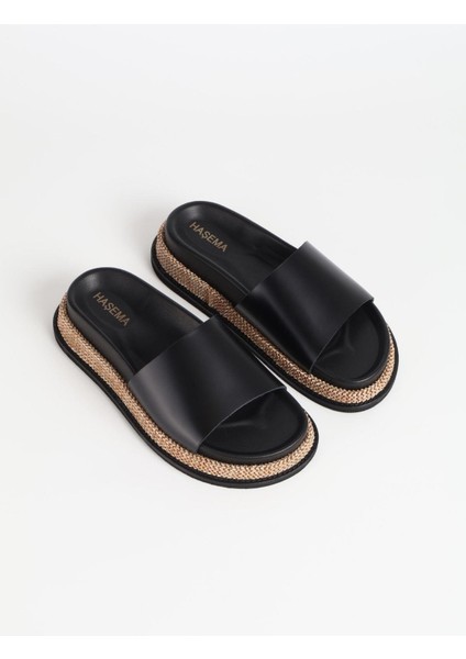 Kadın Hasır Detaylı Siyah Terlik 3073