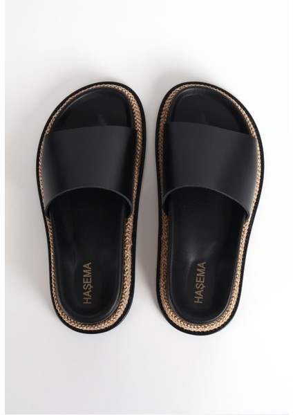 Kadın Hasır Detaylı Siyah Terlik 3073 modelleri