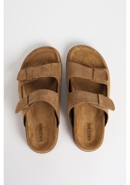 Kadın Süet Çift Bantlı Kahverengi Terlik 156-17 modelleri