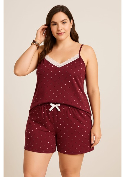 Kadın Büyük Beden Ip Askılı Bluz ve Şortlu Alt Üst Pijama - Geniş Kesim - Ölçüler Ürün Açıklamasında