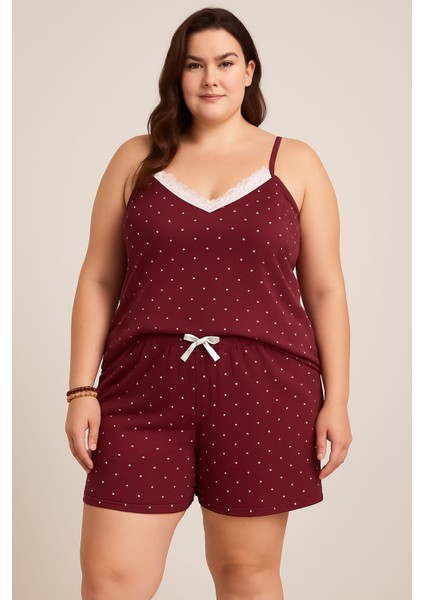 Kadın Büyük Beden Ip Askılı Bluz ve Şortlu Alt Üst Pijama - Geniş Kesim - Ölçüler Ürün Açıklamasında fiyatları