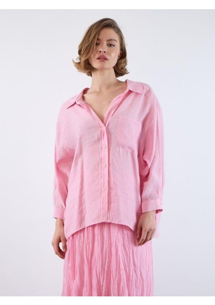 4612 Omzu Düşük Oversize Gömlek Şeker Pembe