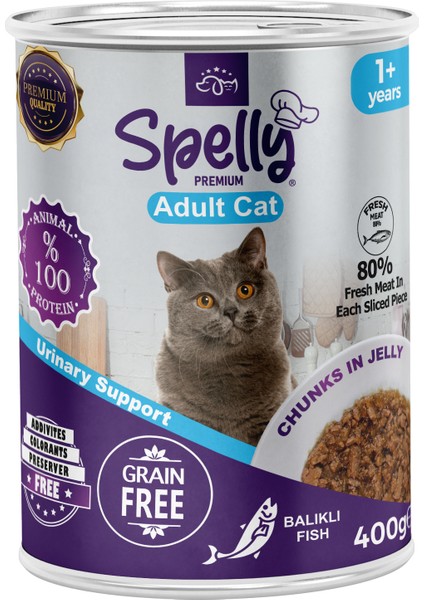 24 Adet x Spelly Balıklı Yetişkin Kedi Maması Konserve (400GR)
