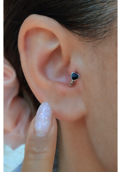 Sacce Scarves&Accessories Siyah Kalpli Halka Tragus Piercing Helix Kıkırdak Küpesi Gümüş Renkli fiyatları
