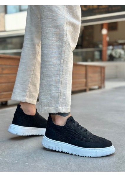 Bağcıksız Lastik Detaylı Triko Erkek Hi Sneaker Siyah (Beyaz Taban) fiyatları