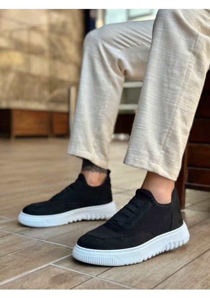 Bağcıksız Lastik Detaylı Triko Erkek Hi Sneaker Siyah (Beyaz Taban) modelleri