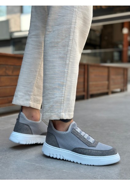 Bağcıksız Lastik Detaylı Triko Erkek Hi Sneaker Gri (Beyaz Taban) fiyatları