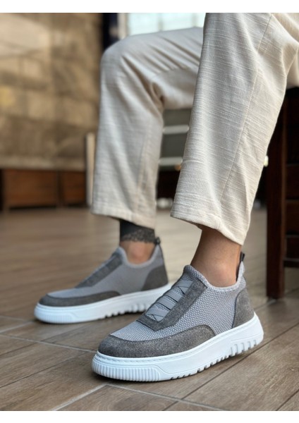 Bağcıksız Lastik Detaylı Triko Erkek Hi Sneaker Gri (Beyaz Taban) modelleri
