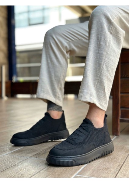 Bağcıksız Lastik Detaylı Triko Erkek Hi Sneaker Siyah (Siyah Taban) fiyatları