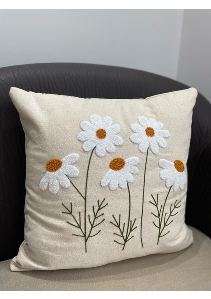 Papatya Model Punch Işlemeli Kırlent Kılıfı