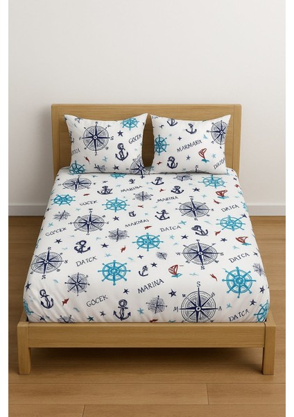 Battal Boy Desenli Lastikli Çarşaf Seti 180X200 cm + 2 Adet Yastık Kılıfı 50X70