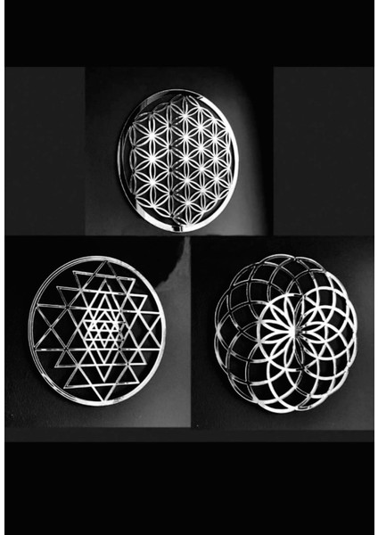 Yaşam Çiçeği Sri Yantra Torus Nefesi Üçlü Gümüş Rengi Aynalı Pleksi Dekoratif Tabloshri Yantra fiyatları