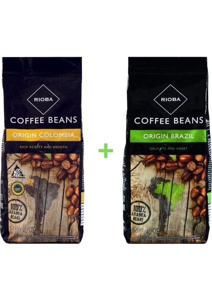 Çekirdek Kahve - Colombia 500 gr + Brazil 500 gr Ekonomik 2'li Paket