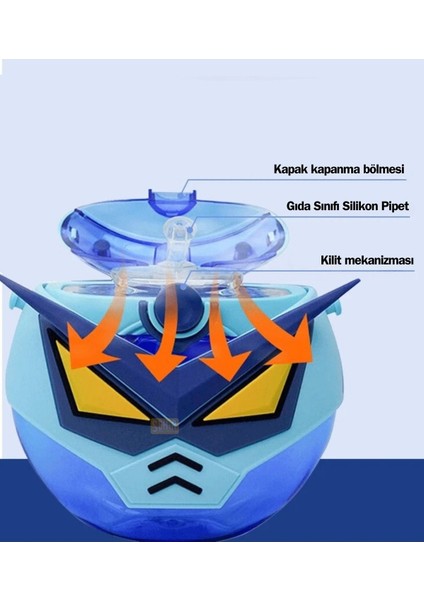 Çocuklar Için 630ML Silikon Robot Temalı Pipetli Askılı Matara modelleri
