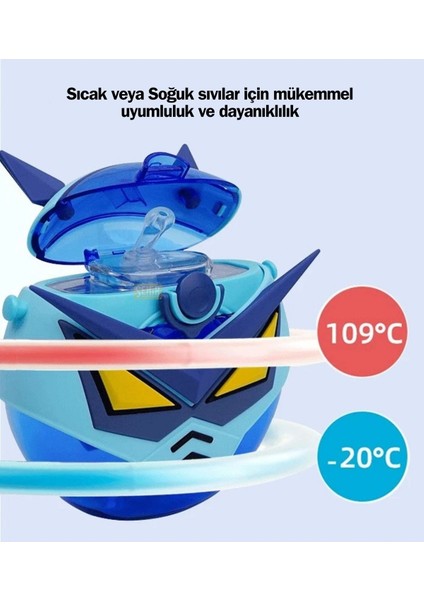 Çocuklar Için 630ML Silikon Robot Temalı Pipetli Askılı Matara fırsatları