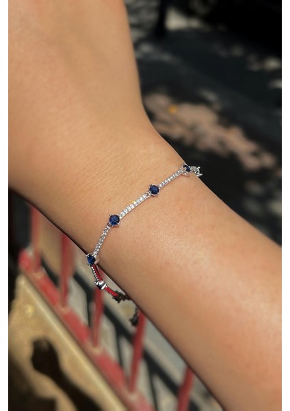 Gümüş Lacivert Taşlı Su Yolu Bileklik modelleri