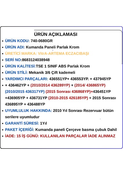 740-0680GR Kumanda Paneli Parlak Krom