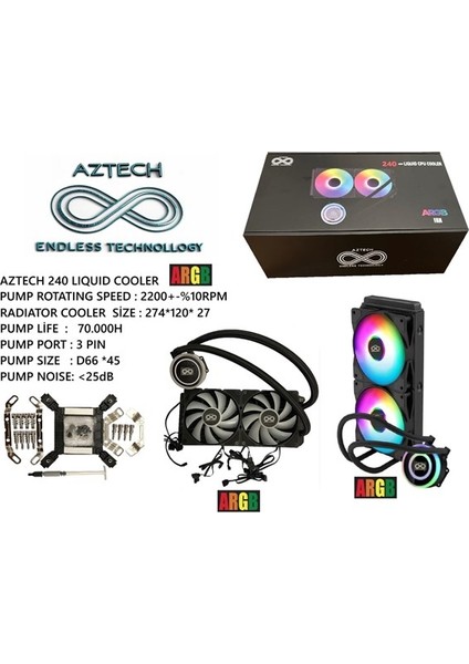 <![cdata[aztech 240MM Lıquıd Coolıng AZ240-1B Argb Sıvı Soğutmalı AM5-1851P Işlemci Fanı]]>