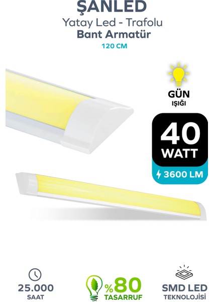 40WAT 120 cm Kristal Yatay LED Bant Armatür-Trafolu Gün Işığı 1 Adettir