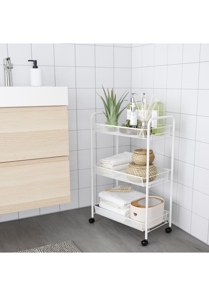 Hornavan 26X48X77 cm Beyaz Tekerlekli Modern Banyo Servis Arabası Depolama Rafı Organizer modelleri