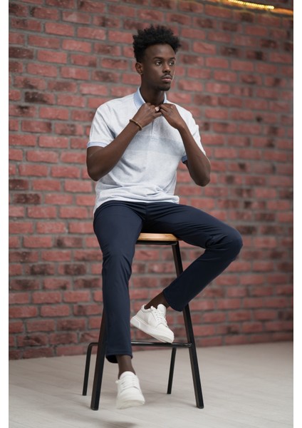 Regular Fit Likralı Çizgili Polo Yaka T-Shirt