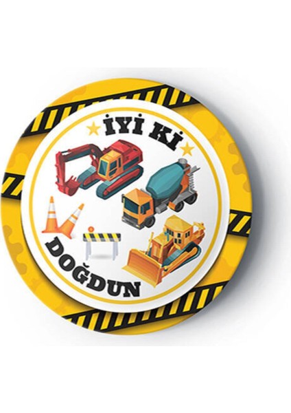 Inşaat Temalı Çok Renkli 8'li Karton Tabak ve Bardak Seti
