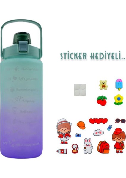Mavi 2l Su Matarası Seti, 2 Adet 900ML Sticker ve Pipet Hediyeli