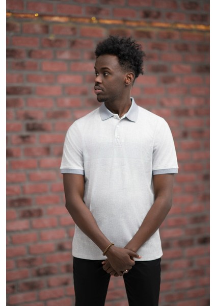 Regular Fit Likralı Çizgili Polo Yaka T-Shirt