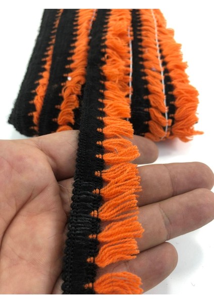 Turuncu ve Siyah Şerit Saçak Püskül, 1 Metre, En 3 Cm, Partiye Renkli Dokunuş