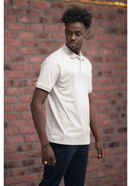 Regular Fit Likralı Çizgili Polo Yaka T-Shirt