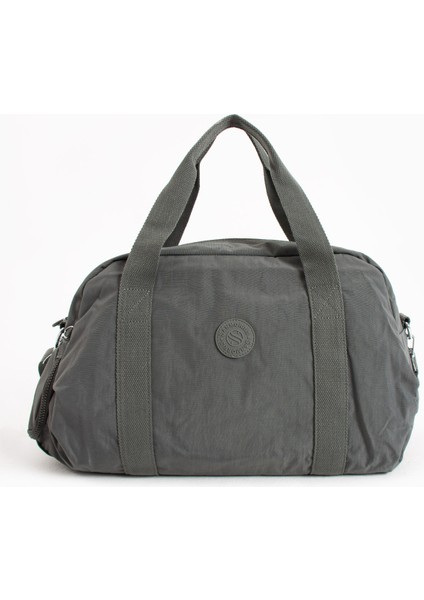 Unısex Büyük Boy Koyu Gri Renk Krinkıl Kumaş Ayakkabı Bölümlü Çapraz Askılı Laptop Bölmeli Spor ve Seyahat Çantası