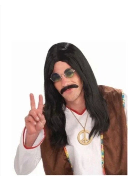 Çok Renkli Uzun Çocuk ve Yetişkin Peruk ve Bıyık Seti, Eğlenceli ve Renkli Görünüm