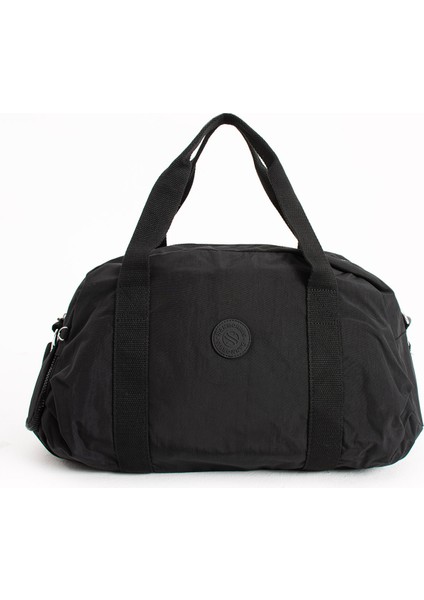 Unısex Büyük Boy Siyah Renk Krinkıl Kumaş Ayakkabı Bölümlü Çapraz Askılı Laptop Bölmeli Spor ve Seyahat Çantası