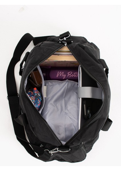 Unısex Büyük Boy Siyah Renk Krinkıl Kumaş Ayakkabı Bölümlü Çapraz Askılı Laptop Bölmeli Spor ve Seyahat Çantası fırsatları