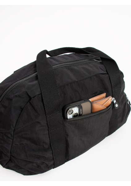 Unısex Büyük Boy Siyah Renk Krinkıl Kumaş Ayakkabı Bölümlü Çapraz Askılı Laptop Bölmeli Spor ve Seyahat Çantası