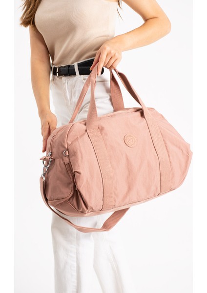 Büyük Boy Pembe Krinkıl Ayakkabı Bölümlü Çapraz Askılı Laptop Bölmeli Spor Seyahat Çantası fiyatları