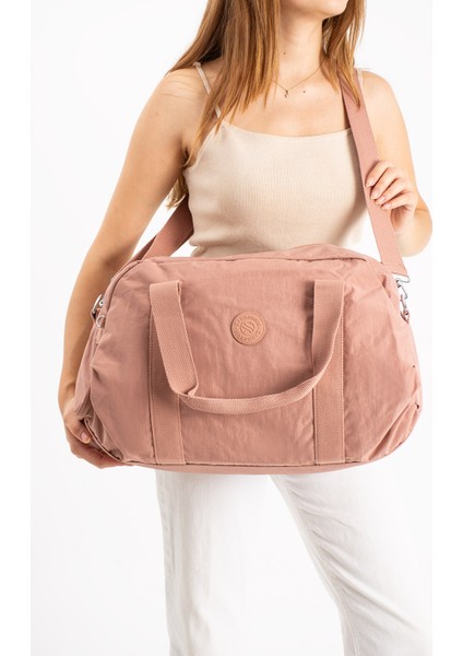 Büyük Boy Pembe Krinkıl Ayakkabı Bölümlü Çapraz Askılı Laptop Bölmeli Spor Seyahat Çantası fırsatları