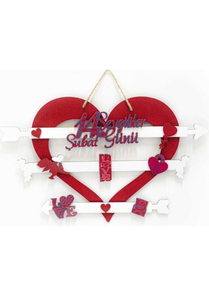 14 Şubat Kırmızı Ahşap Kabartmalı Duvar ve Kapı Süsü