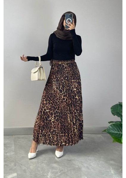 Leopar Desenli Piliseli Etek