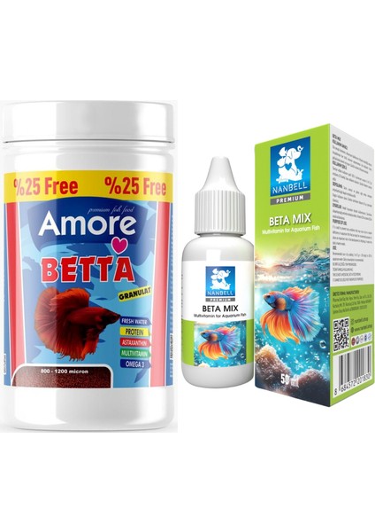 Beta Balığı Yemi 125ML Granül Kutu, Mix Multivitamin 50CC