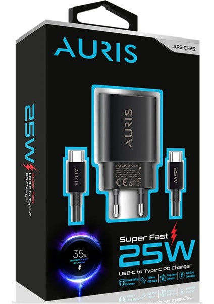 Auris 25 Watt Type-C To Type-C Pd Şarj Aleti Seti Başlık USB C Başlık + 1 Mt. Type C Kablolu fiyatları
