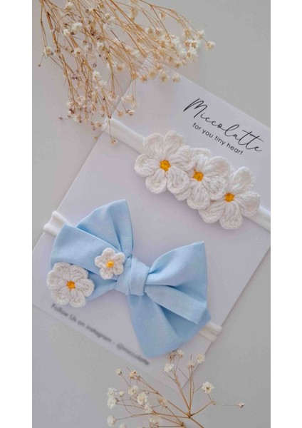 Yenidoğan ve Bebek Papatya El Örgüsü 2li Bandana Seti (0-1 Yaşa Kadar Uygundur)