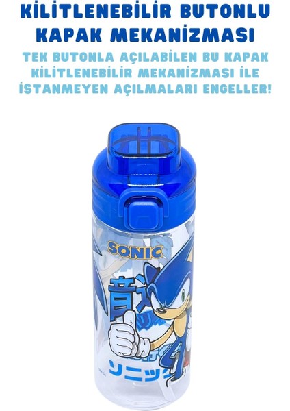500ML Sonic Temalı Silikon Pipetli Kulplu Su Şişesi Mavi modelleri